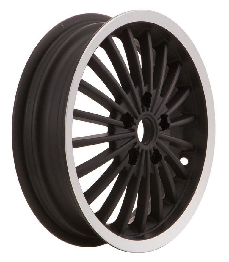 Felge vorne/hinten für Vespa GTS/​GTS Super/​GTV/​GT 125-300ccm, schwarz mit poliertem Rand