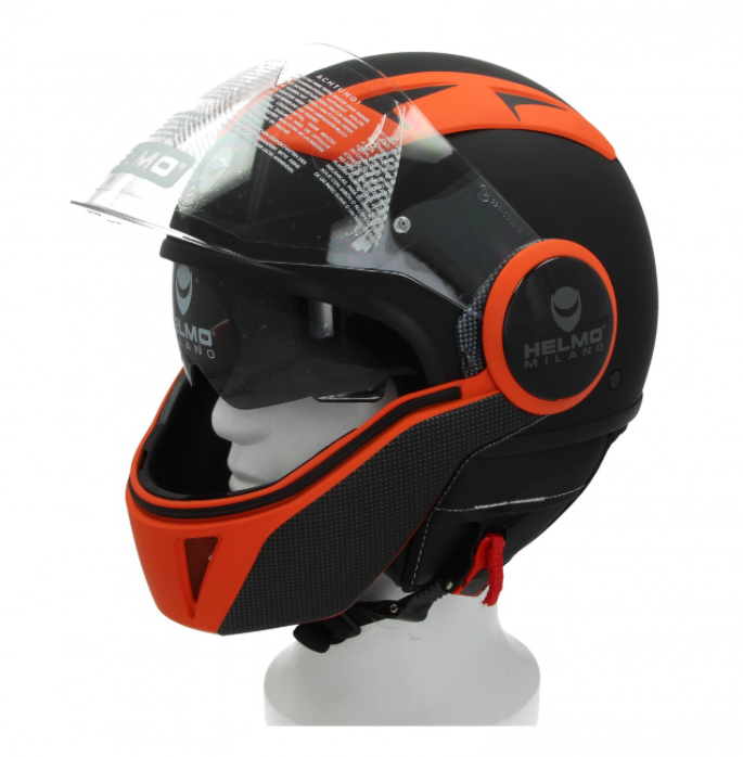 Helmo Milano Full Jethelm, FuoriRotta Premium, schwarz, orange, matt