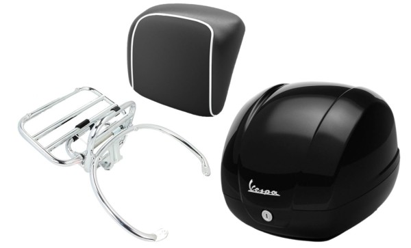 Topcase Kit 36L nero cosmo (98/A), Gepäckträger chrom, Rückenpolster schwarz für GTS 125/300/310