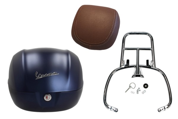Topcase Kit 32L deep blue matt opaco (288/A), Rückenpolster dunkelbraun für Vespa Primavera